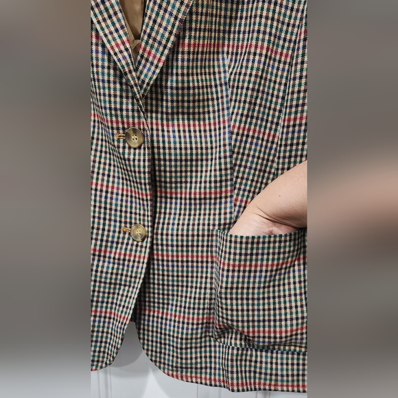 Talbots tan colorful checkered print blazer women's size 16 - Picture 4 of 9